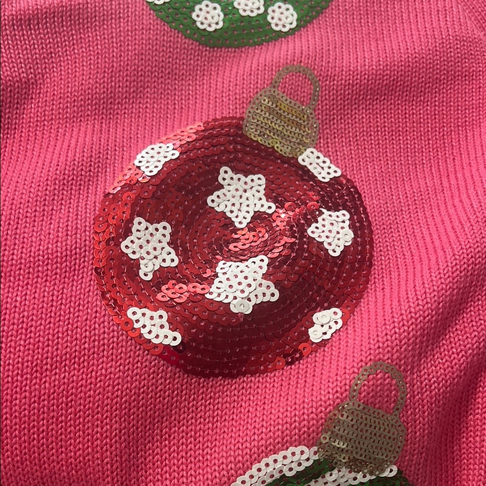 Simply Southern- Sparkly Sequin Pink Cardigan Sweater with Ornaments -Size Large - Picture 4 of 8